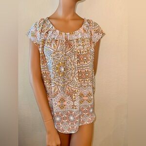 Lauren Conrad Boho Patchwork Floral Size L Multicolor Short Sleeve Peasant Top